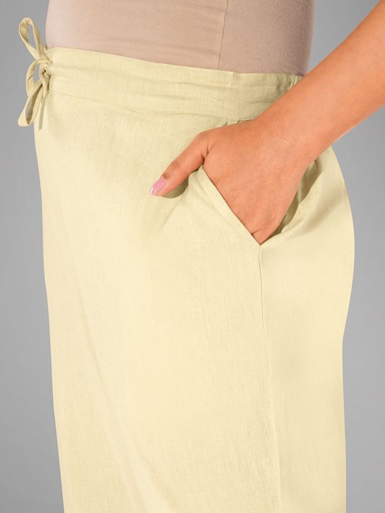 Beige Solid Straight-Fit Women Pant