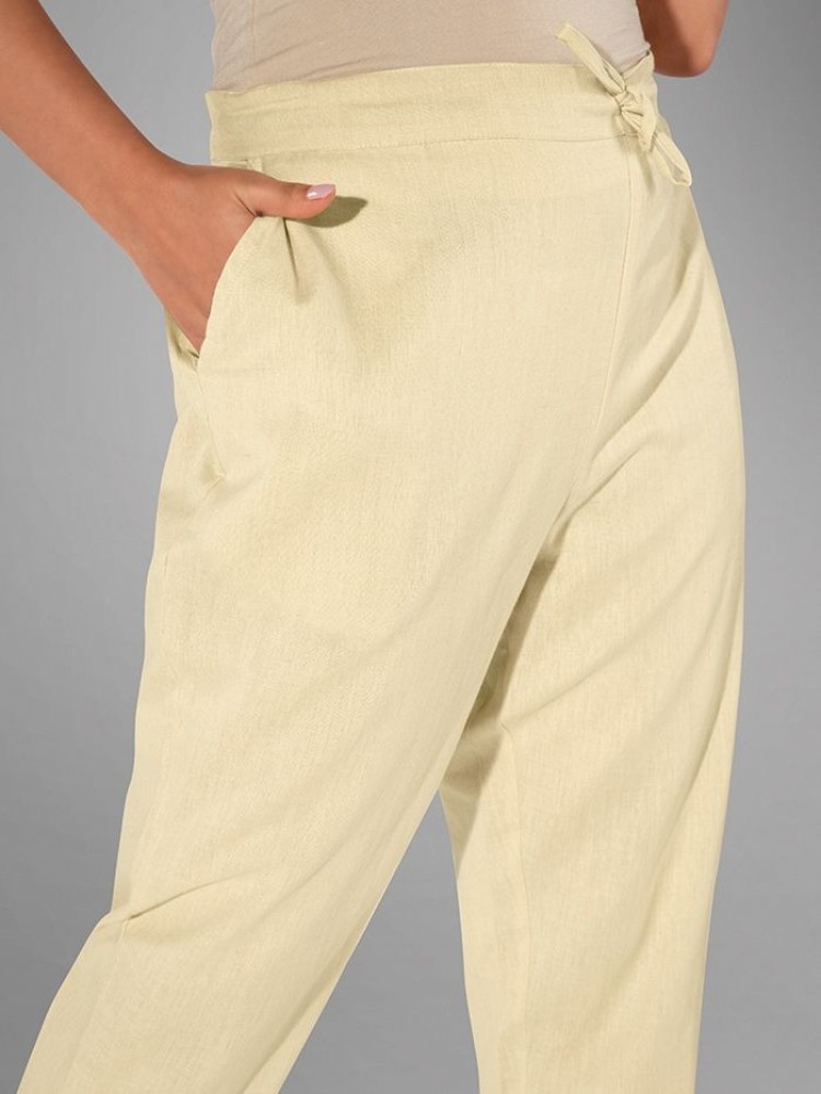 Beige Solid Straight-Fit Women Pant